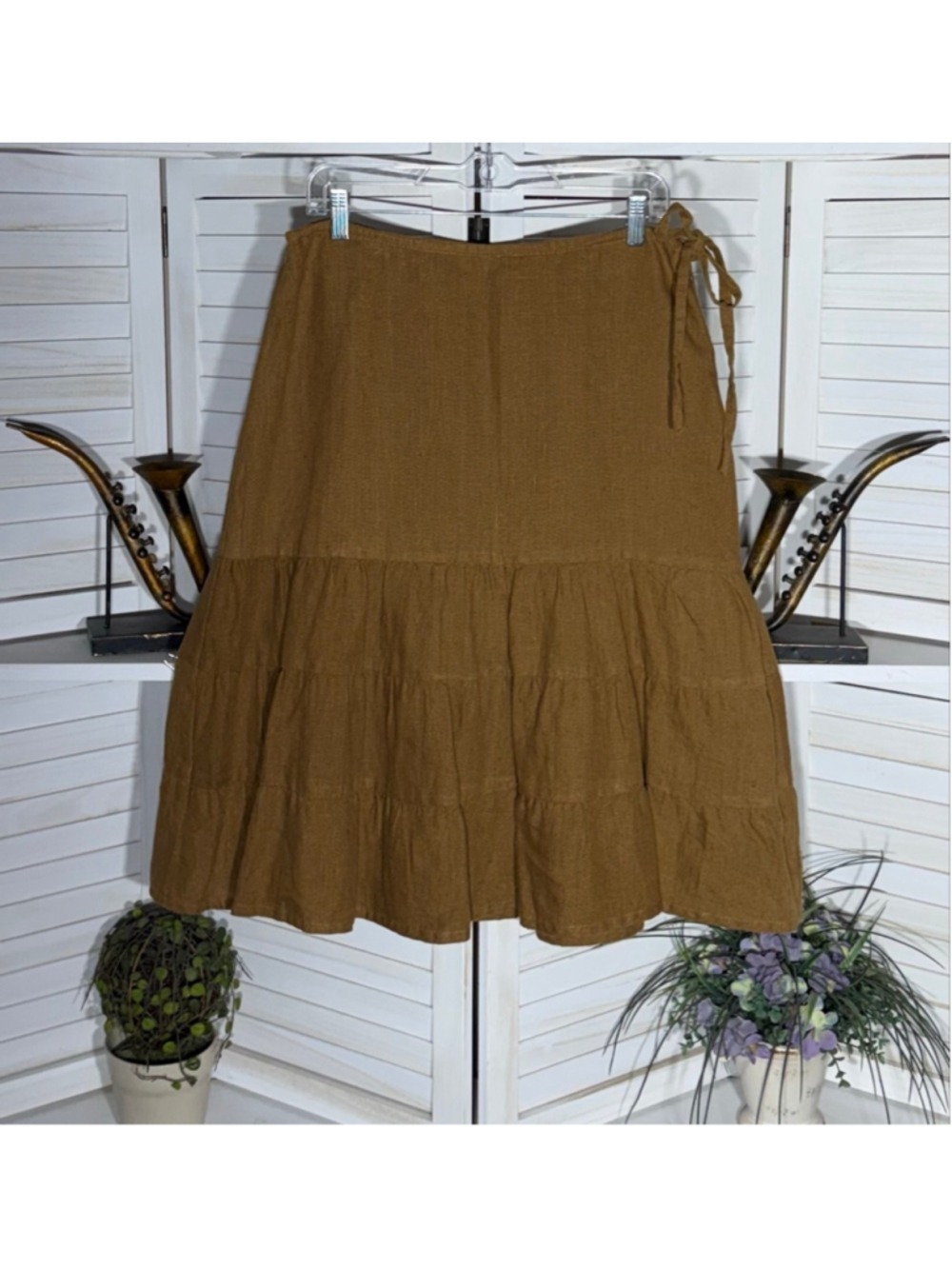 Vintage Y2K peasant skirt linen brown tiered midi whimsigoth Ren Fair Steampunk